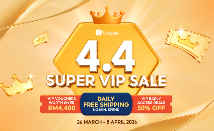 Shopee Expands VIP Benefits This 4.4 with Daily Free Shipping RM0 Minimum Spend, Early Access Deals and Vouchers Worth Up to RM4,400